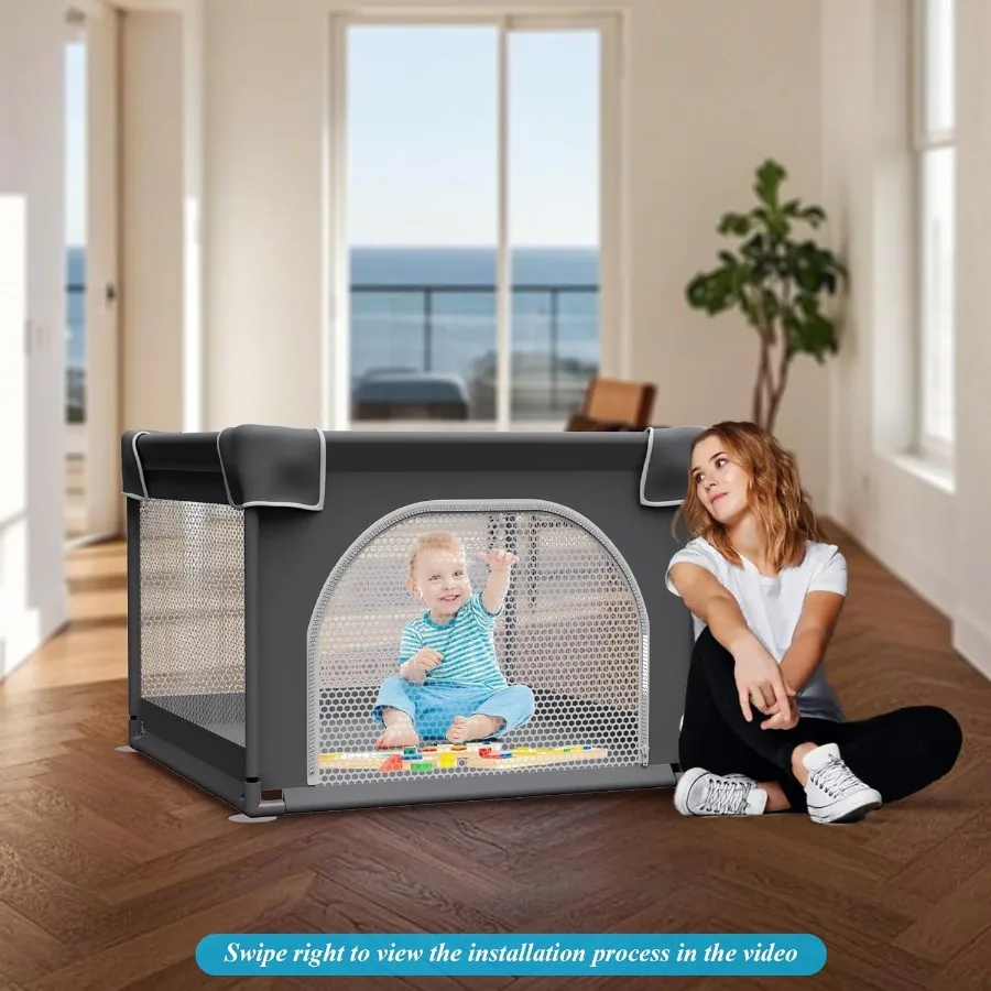 Small Playpen with Mat 36"x36" Toddler Playard Indoor and Outdoor Play Yard Sturdy Safety Baby Play Yard with Soft Breathable M
