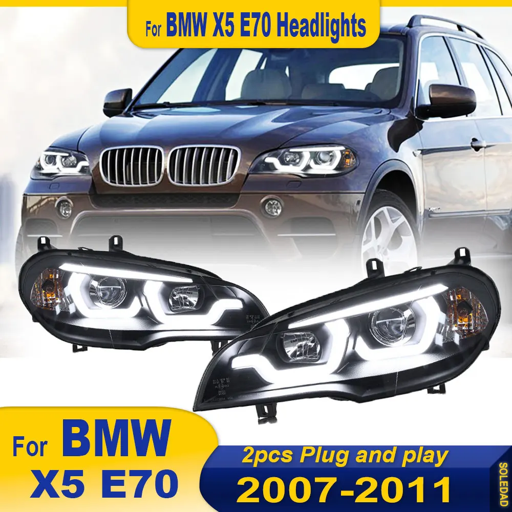 2pcs Car Accessories Led Headlights For BMW X5 E70 2007-2013 Upgrade Front DRL Angel Eyes Turn Signal Light Headlamp Assembly