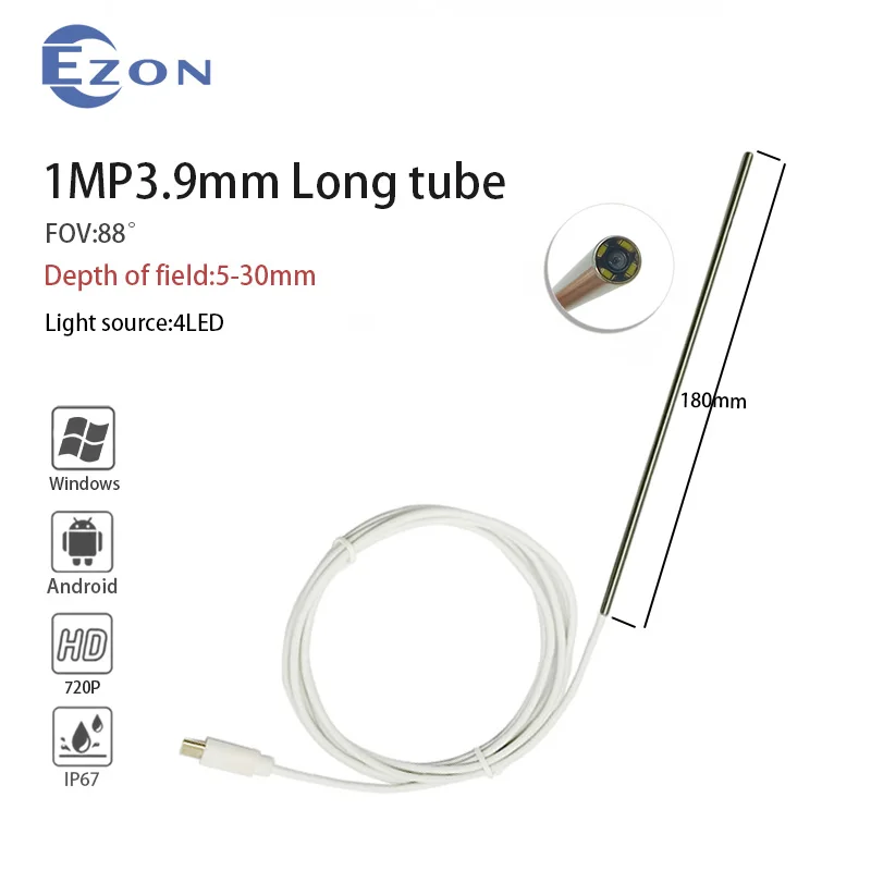 

1MP 3.9mm FOV 88° industrial endoscope camera for pipeline inspection 1.5m Type-C Soft Cord industrial endoscope camera