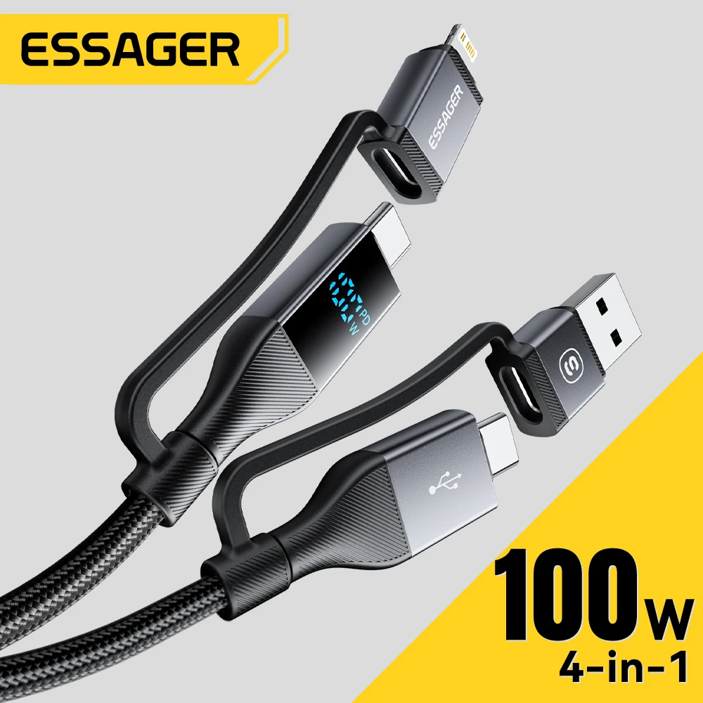 

Essager 4 в 1 USB-кабель типа C, 100 Вт PD, провод для быстрой зарядки типа C, кабель типа C для iPhone16 15 14 Pro Max iPad Samsung Xiaomi