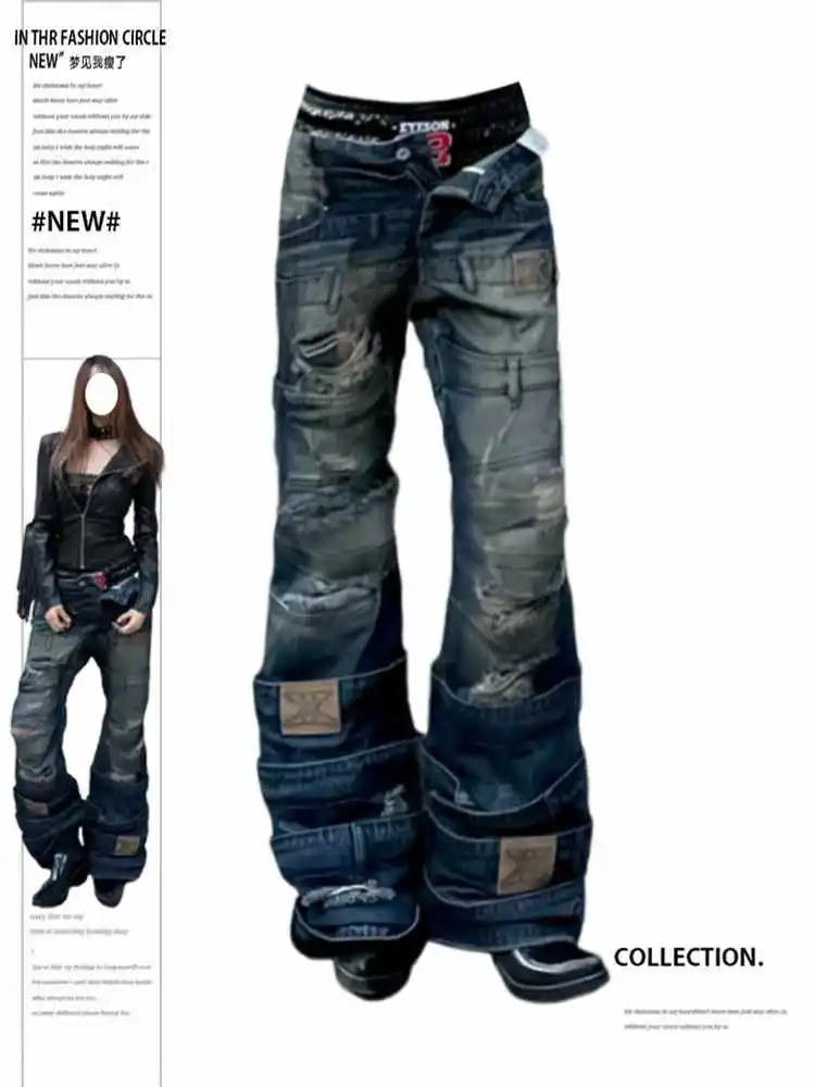 

Осень-зима 202, женские расклешенные джинсовые брюки Y2k, джинсы с низкой посадкой, узкие брюки-трубы, расклешенные брюки Goblin Core, новинка