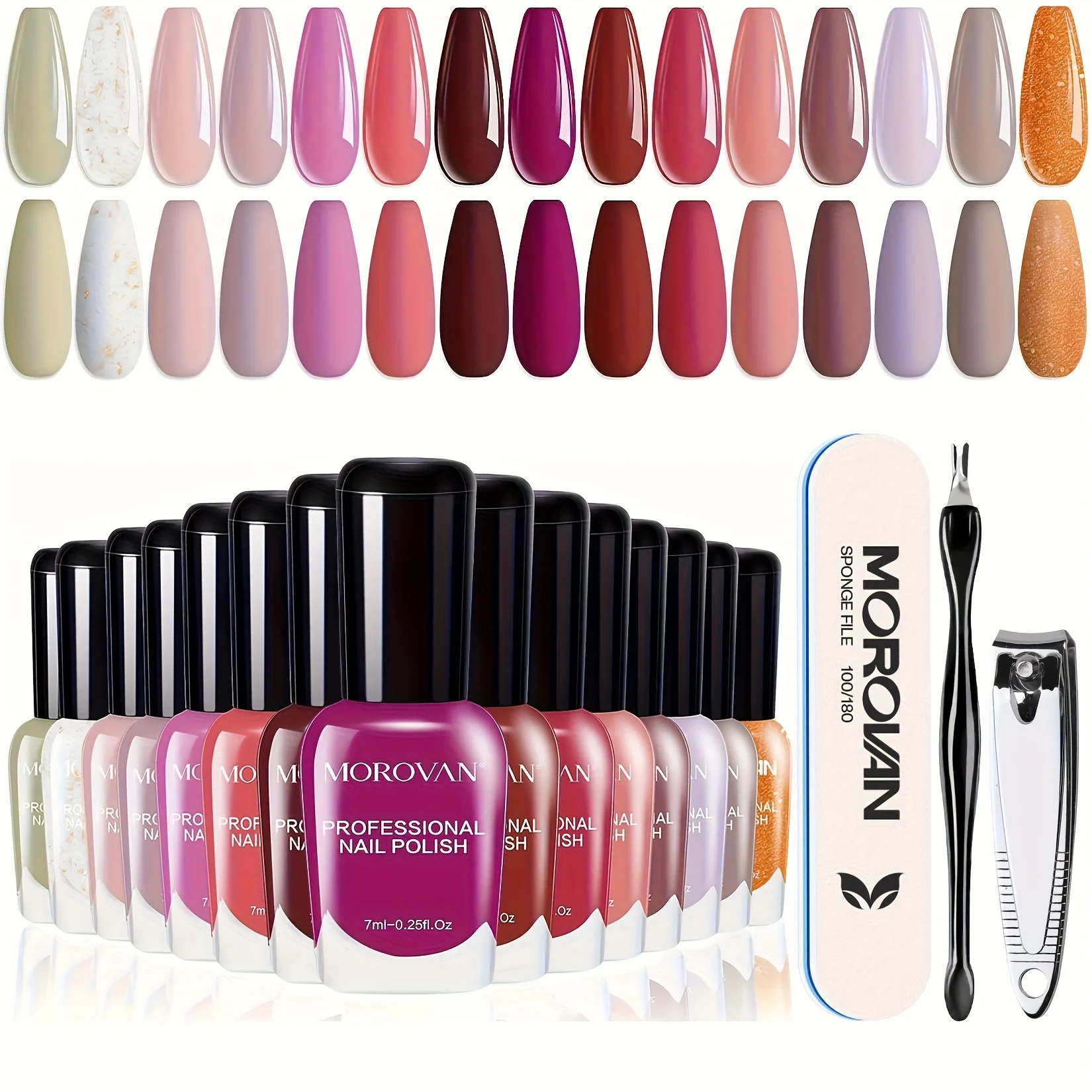 

Morovan 15 Color Nail Polish Set - Quick Dry Air Dry Formula, Hypoallergenicity Pink/Purple Nail Polish,Long Lasting Chip Resist