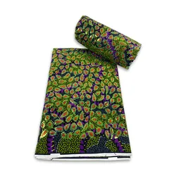 2023 African Cotton Wax Fabric With Sequins Embroidery 6 Yards Ankara Nigerian 100% Cotton Fabric For Sewing YBG244GX