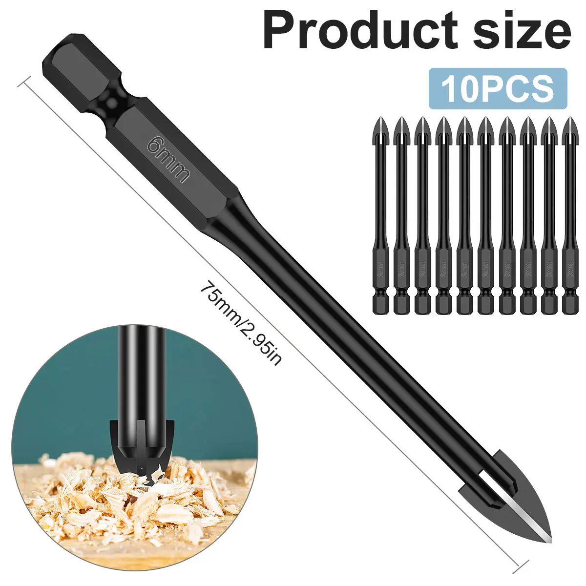 10pcs 5/6/8mm Cross Hex Tile Drill Bits for Tile Porcelain Ceramic Hole Opener Electric Screwdriver Bits Metal Hole Saw Drilling