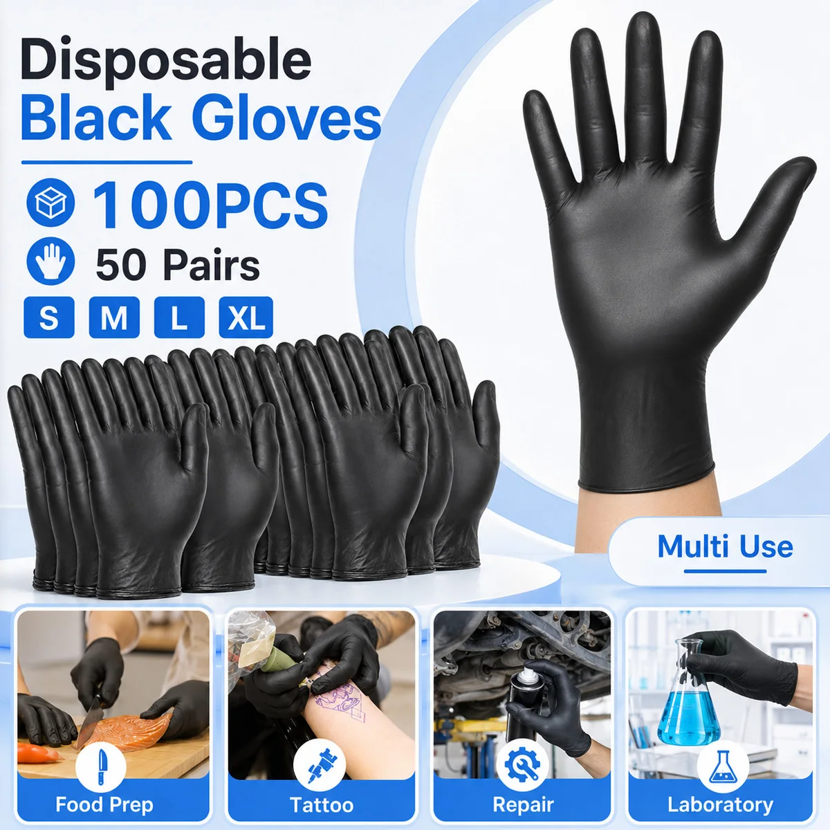 10PCS Automotive Black Nitrile Gloves Disposable Work Gloves Latex Free Cleaning Gloves Durable Comfortable For Repair Workshop