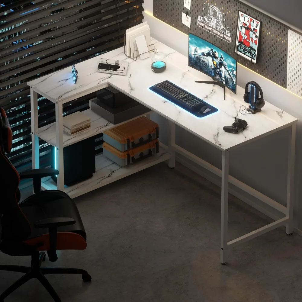 Gaming Writing Desk 50 Inch with Storage Shelves, Home Office Study PC Table Workstation for Comfortable Livi