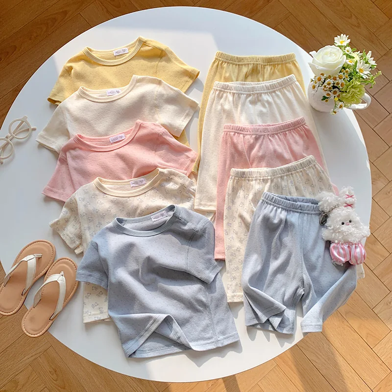 2-10T Cotton Summer Infant Boys Girl 2pcs Clothes Set Short Sleeve Top Shorts Pajamas Set Casual PJ Loose Two Piece Set Outfit