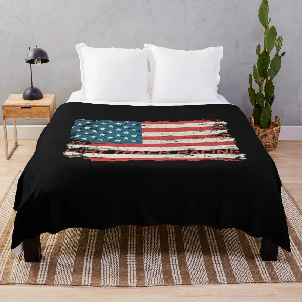 

Dirt Track Racing American Flag Extreme Lover Gift Throw Blanket Thin Soft Blanket for Summer Night Sleeping