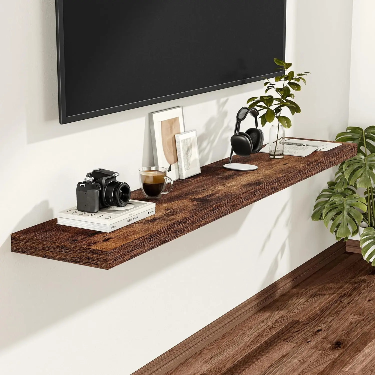 Vivelove 12 Inch Deep Floating Shelves for Wall, 48x12 Shelves with Invisible Brackets, for Living Room Bedroom, Farmhouse Rusti