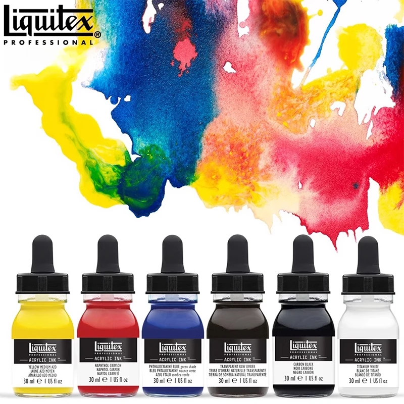 Liquitex Professional Acrylic Ink 6 Colors x 30ml Aqua Essential Iridescent Color Set Super-Fine Artist Pigments for Watercolor
