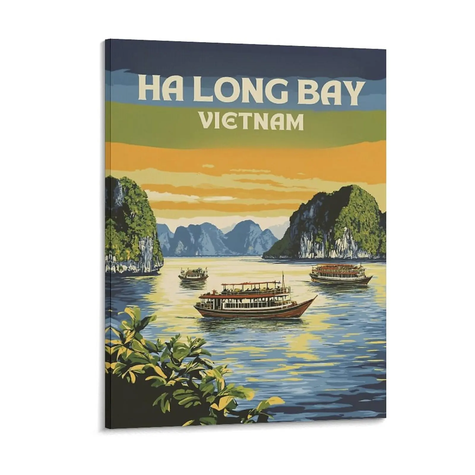 

A Vintage Travel Illustration of Ha Long Bay Vietnam Canvas Painting Party Garage Pub Wall Decor Framed Wall Paintings