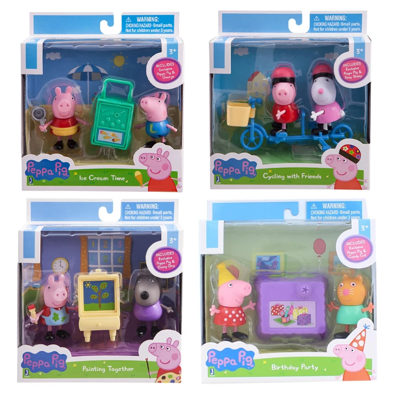 Peppa Pig Danny Dog Painting Suzy Sheep Cycling George Ice Cream Time Candy Cat Birthday Party Play Set Anime Figure Model Toys