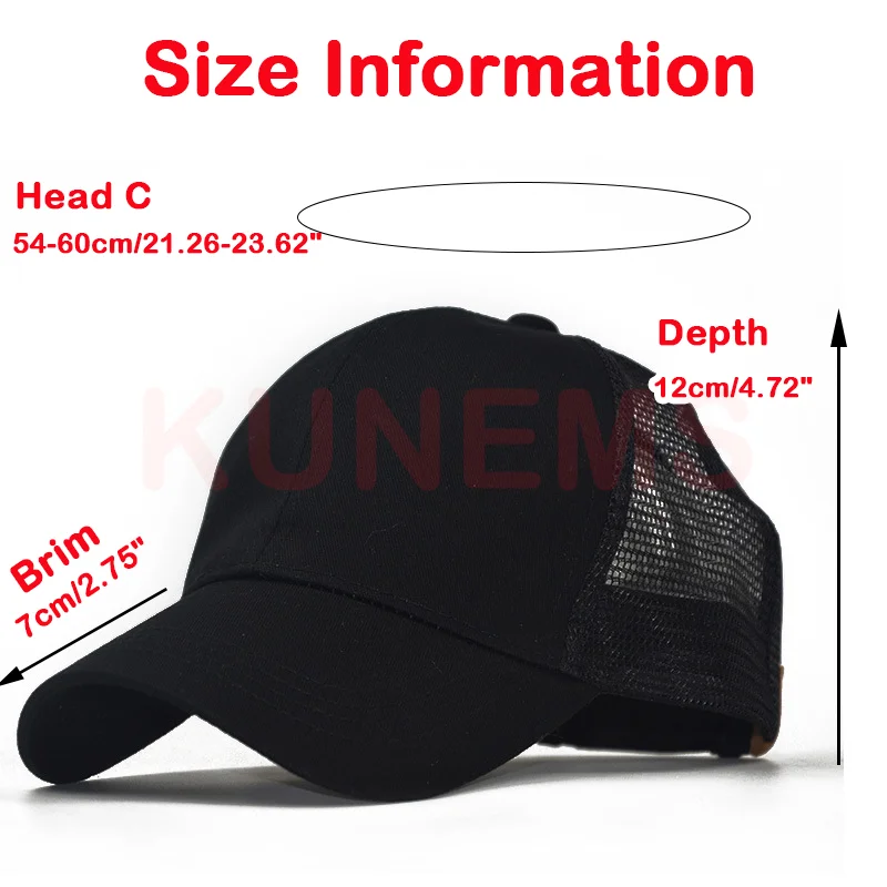 KUNEMS Women\'s Custom Baseball Net Cap Back Opening Ponytail Hat Logo Embroidery Trucker Hat Brand Design Picture Print Mesh Cap