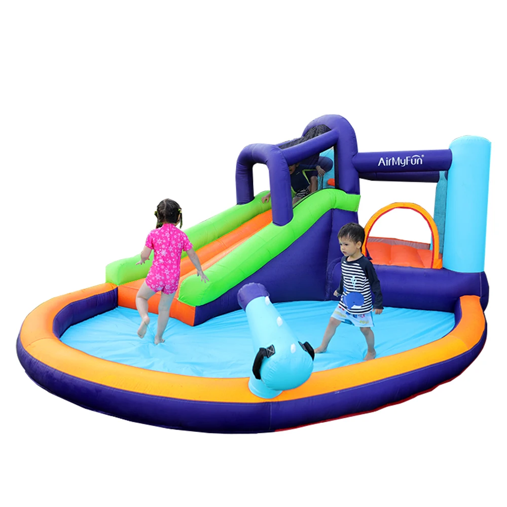 AirMyFun, casa de salto inflable de agua para fiesta en casa feliz para niños de verano, inflable con piscina, casa de rebote inflable al aire libre