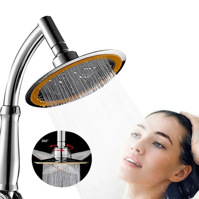 

6-дюймовая душевая насадка высокого давления, большая круглая, большая, экономящая воду, ручной распылитель для душа, удлинитель, арка 360 ° Регулируемый