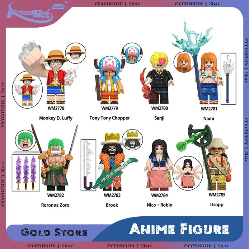 Figuras de acción de una pieza, ladrillo Luffy Ace Garp Zoro, ensamblaje de personajes de Anime, juguete, decoración del hogar, adorno de escritorio, regalo de colección