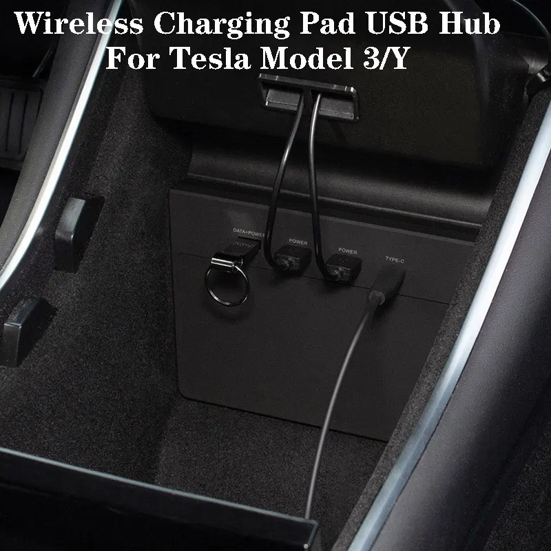 Wireless Charging Pad USB Hub For Tesla Model 3 Memory Storage Accessories 5/6 Ports SSD Disk Sticks Center Console Kit