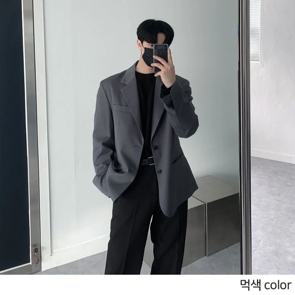 Men\'s Suit Jacket, Japanese and Korean Style High Sense Spring Trend Casual Small Suit,Black Over Size Jacket
