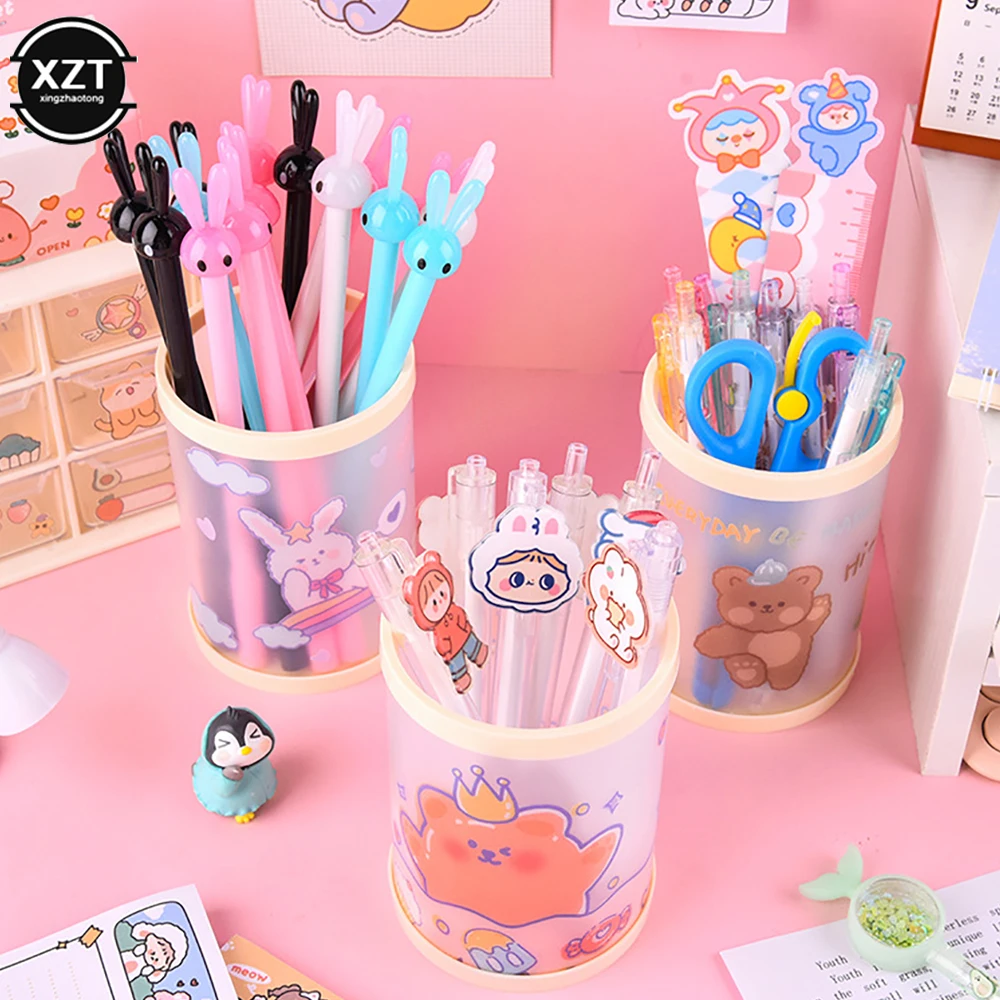 Lovely Transparent Acrylic Pen Holder Desktop Organizer BINS New Fashion Cute Bear Bunny Office Stationery Cosmetics Storage Box