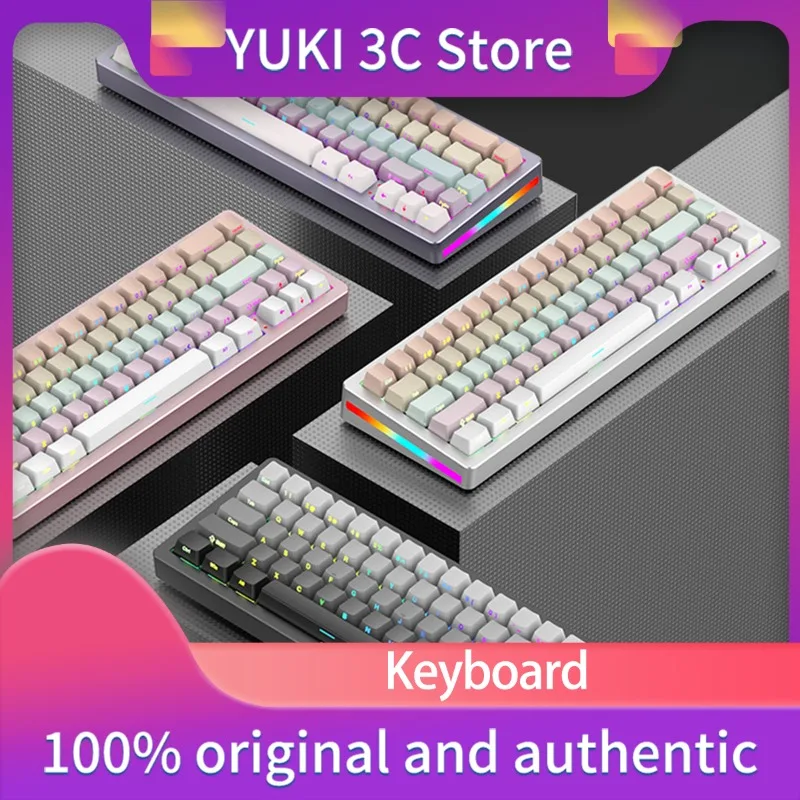 M67 Three Mode Mechanical Keyboard Finished Aluminum Turd Custom Kit Gasket Hot Swap 65%Layout Silver/Purple/Black RGB Game Gift