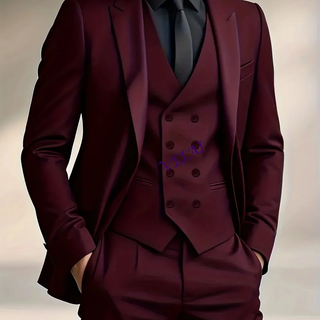 

CustomizedLuxury Men's Three-piece Suit Set Including A Suit, Trousers, Vest, Suitable For Weddings And Important Occasions