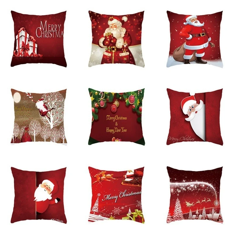 10pcs Xmas Style Cotton Linen Pillowcase Cover Merry Christmas Santa Claus Home Decorative Pillows Nordic Happy New Year Gi