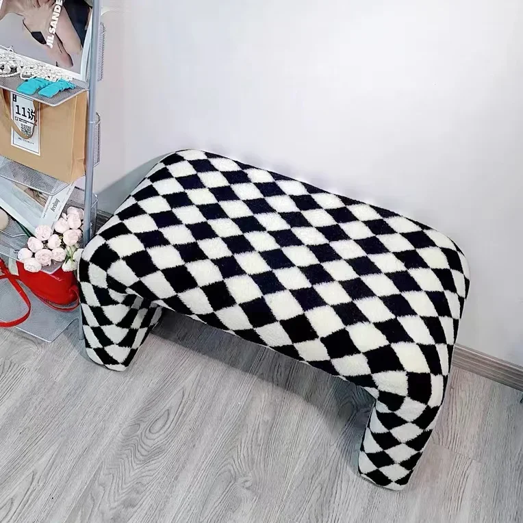 Creative Entry Entrance Shoe Changing Stool Black and White Chessboard Living Room Sofa Stool Home Bedside Stool Bench