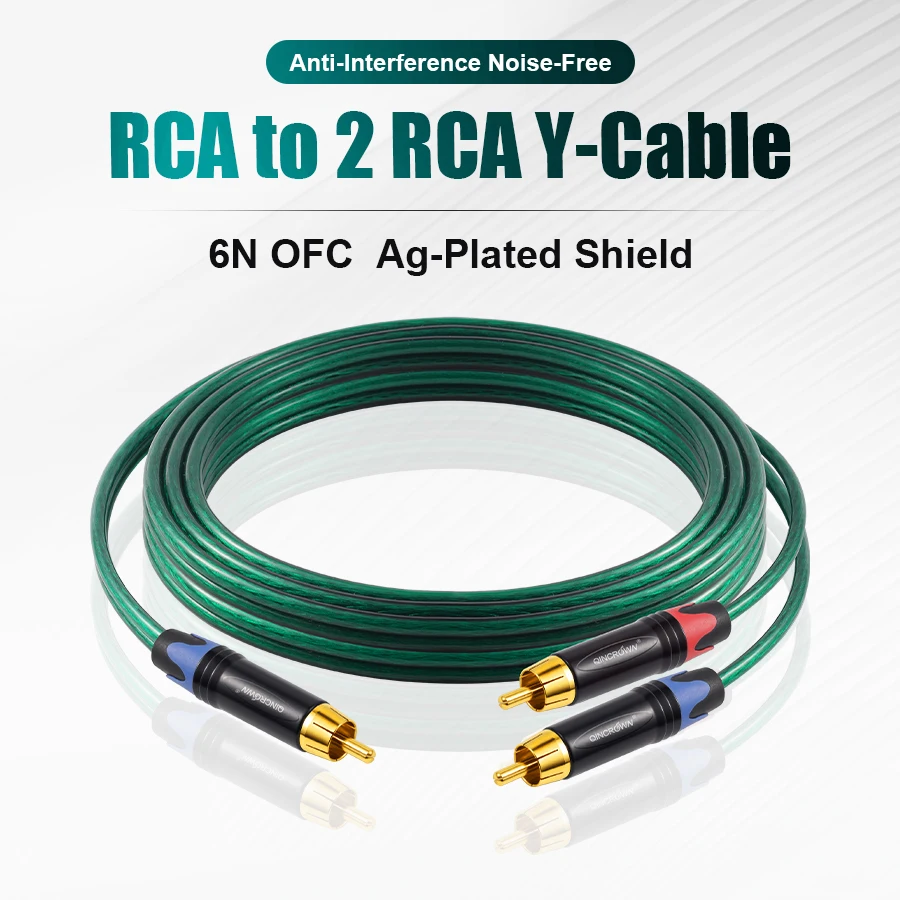 QINCROWN 6N OFC Silver-Plated Shield 1 RCA to 2 RCA Y Splitter, HiFi Audiophile Audio Cable for Amp DAC Home Stereo