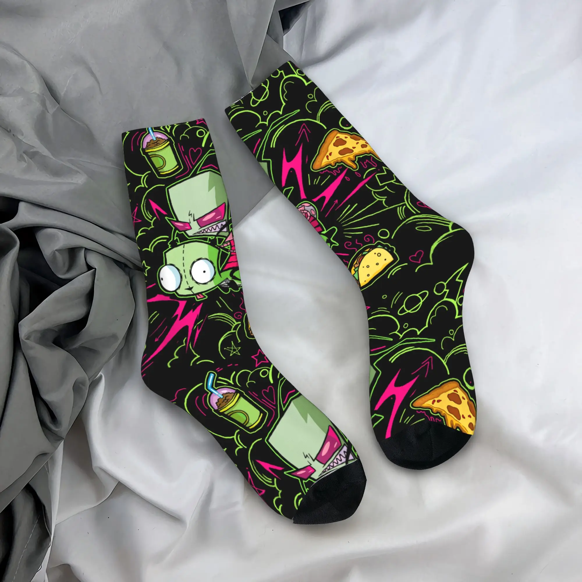 

Autumn Winter Fashion Men's Women's Invaders Zims Riding Gir Retro Neon Doodle Mayhem Socks Sweat Absorbing Basketball Socks,