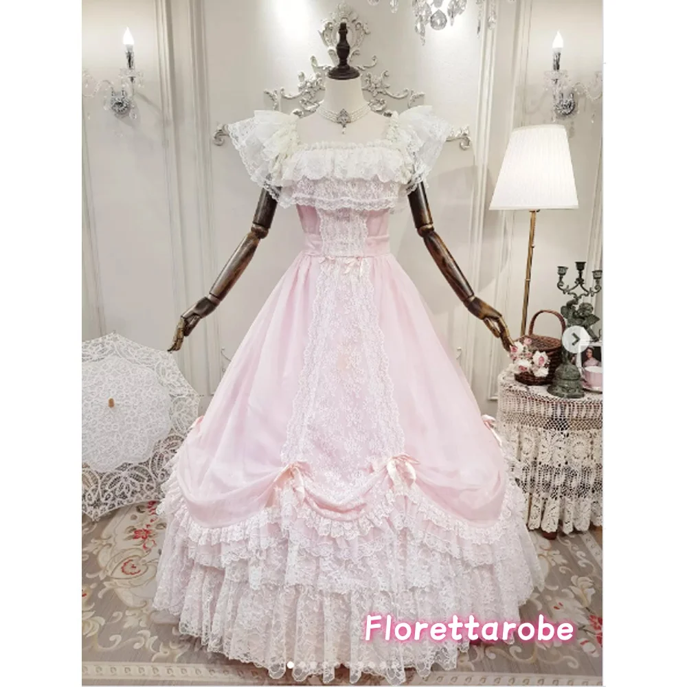 

Customized Pink Prom Dress With Lace Medieval Rococo Evening Dress With Lace Duchess Graceful Sorceress Gothic Bridal Gown