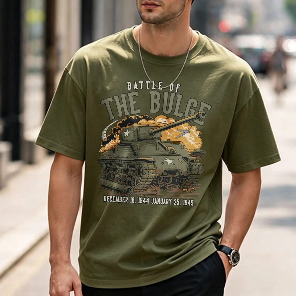 Sherman Tank WW2 T-Shirt for Military Fans Unisex Battle of The Bulge Veteran Gift World War Historic Battle Graphic T Shirts
