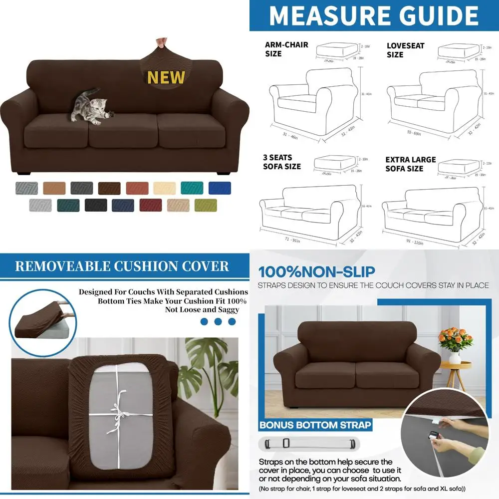 

Super Stretch Thick Sofa Slipcover for 3 Cushion Couch - Soft, Anti-Slip Cover for Dogs and Cats Protection