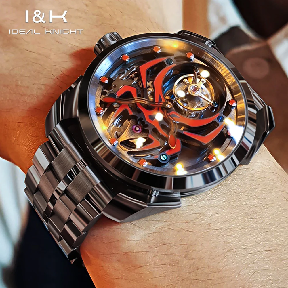 IDEAL KNIGHT 6802 Tourbillon Watch Hollow Spider Pattern Limited Edition Watch Original Brand Men Automatic Mechanical Watch
