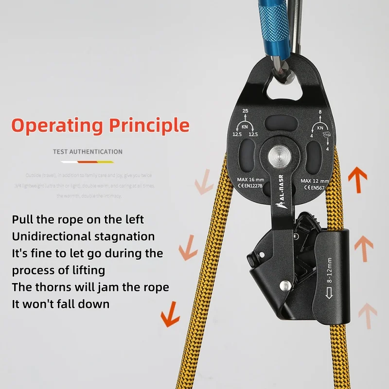 Movable Pulley Of The Heavy Object Lifter Pulls The Hoist Drags The Ascender For  Fall Rescue Zip Line Professional Lifter Tool