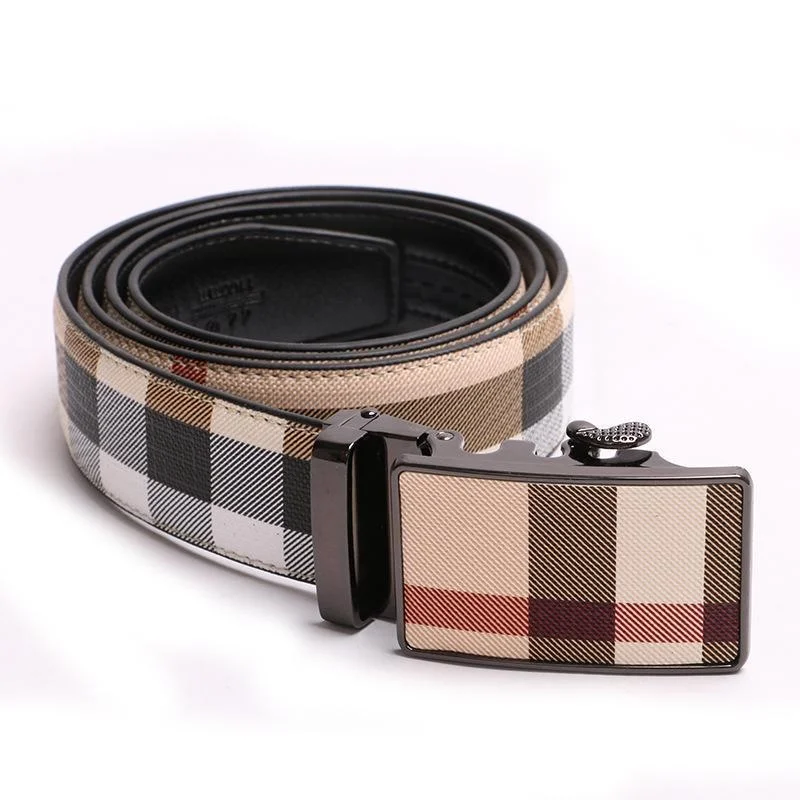 2024 New Men\'s Stripe Leather Belt Fashion Belt Men\'s Leather Belt Automatic Buckle Male Pure Leather Business Leisure Belts