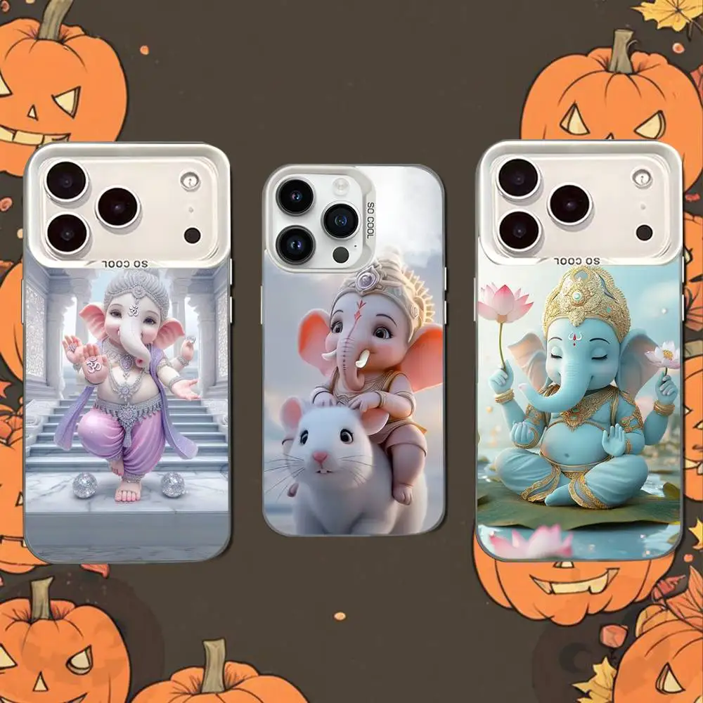 

E-Elephant G-God GaneshS Phone Case For iPhone 15,16,17,13,14,12,11,Pro,XS,Max,Plus,Mini,SE White Candy Matte Shockproof Cover
