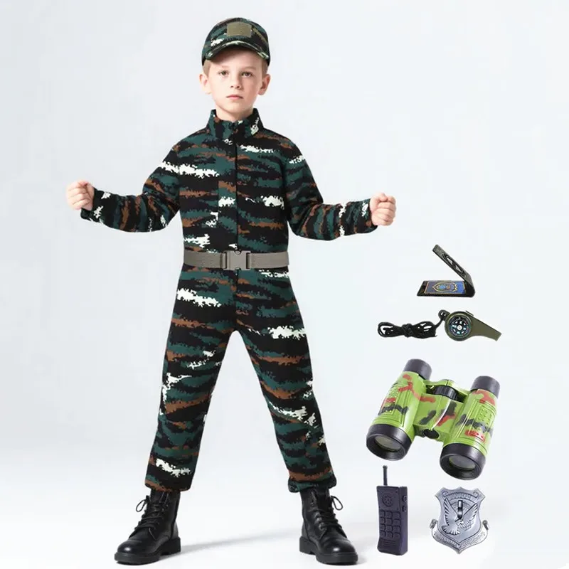 

3-12Y Camouflage Jumpsuit Summer Camp Outfit School Gymnastics Suit with Walkie Talkie Whistle Toys for Boys Girls Matching Set