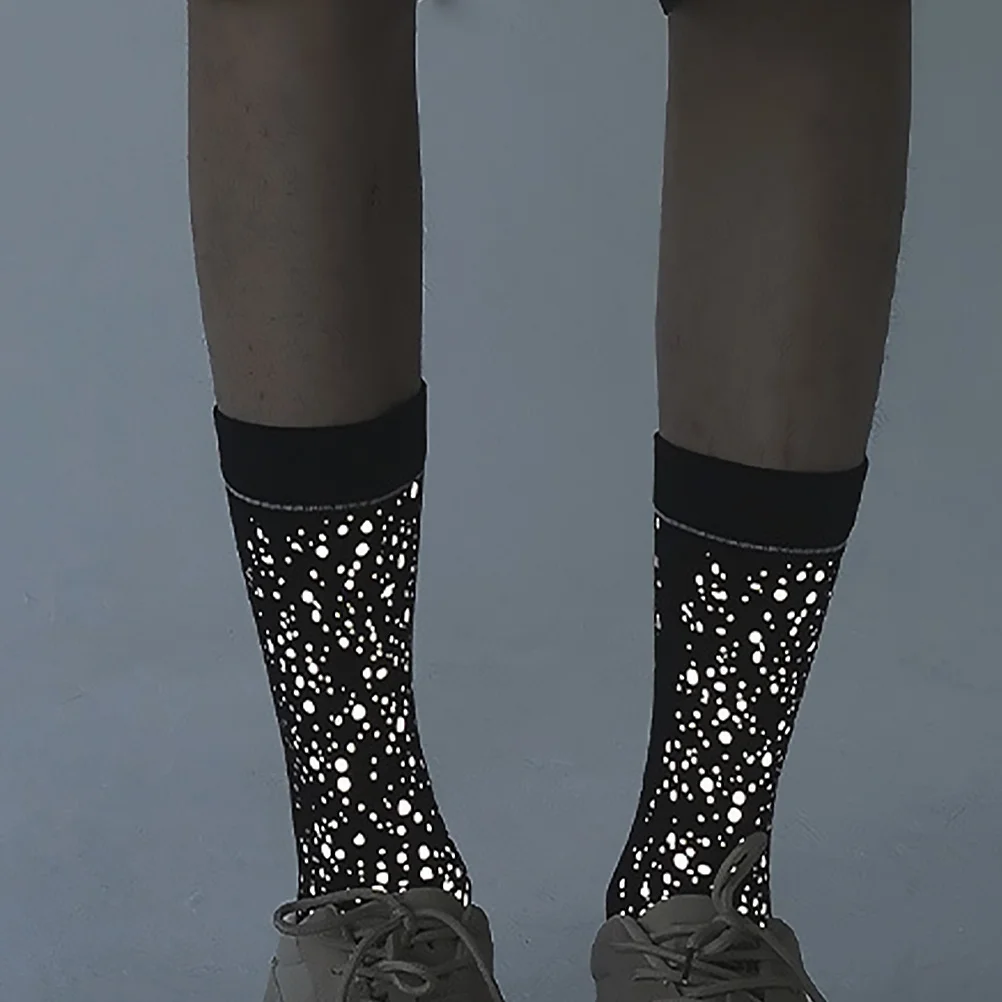 1Pair Reflective Couple Socks Elastic Comfortable Durable Cotton Stockings Nightclub Wear Trendy Fluorescent Socks