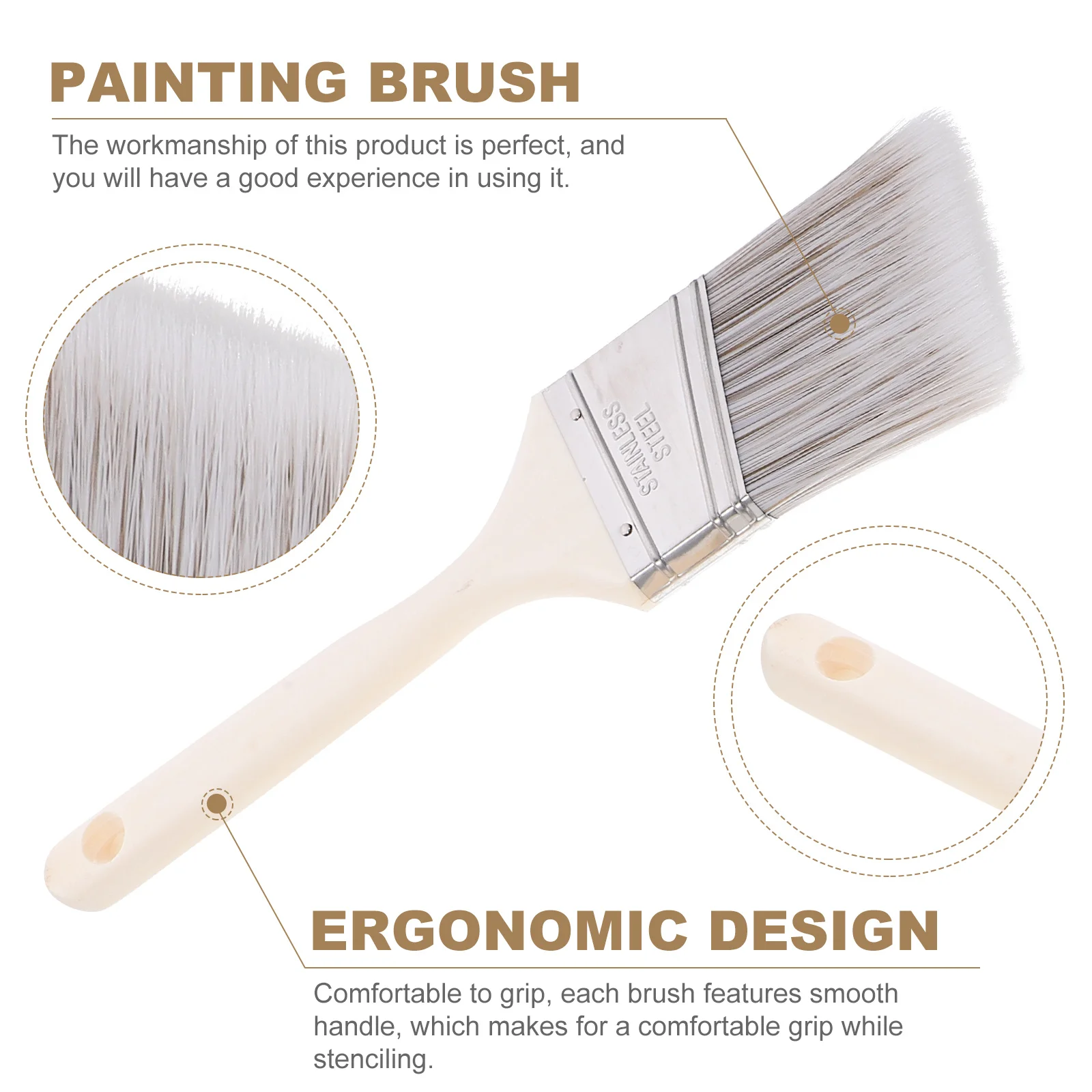 

5pcs Nylon Paint Set Portable Reusable Wood Portable Paint Brush With Wood Handle Handle Small Brush For Wall Painting Cleaning