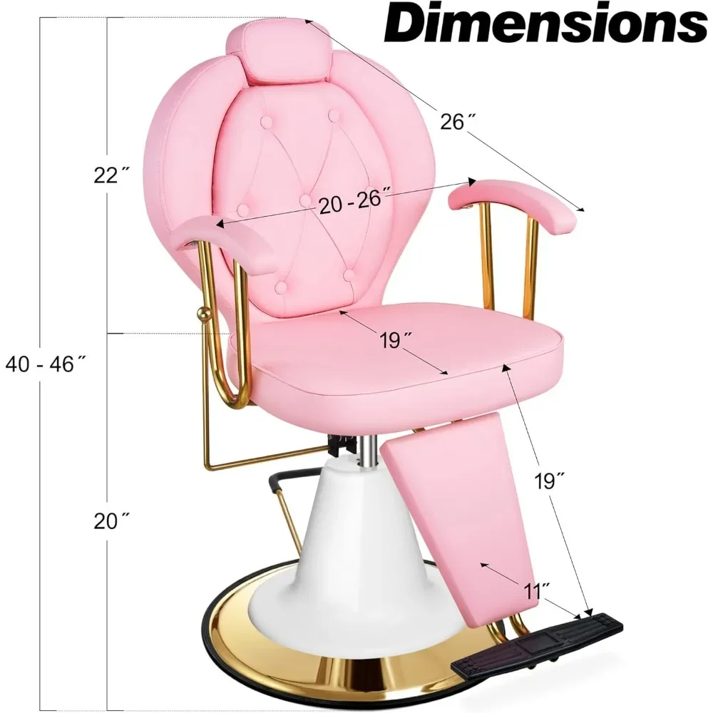 Reclining Salon Chair for Hair Stylist, All-Purpose Hair Chair with Heavy-Duty Hydraulic Pump, 360°Swivel Pink Styling Chair