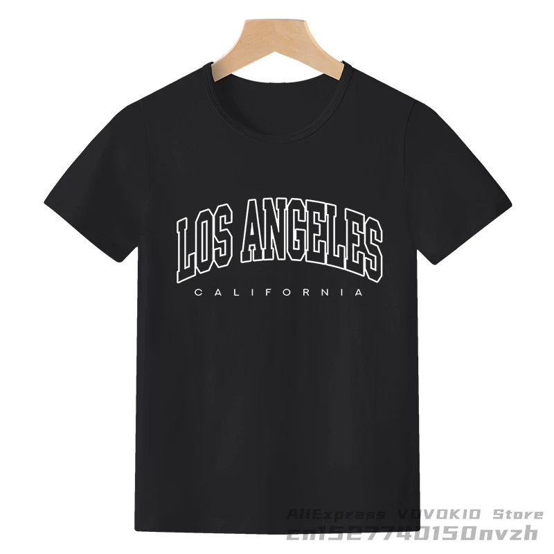 Boy USA California Los Angeles Letter Funny T Shirt Kid Fashion Tops Tee Girl Little Baby Graphic Streetwear Clothes