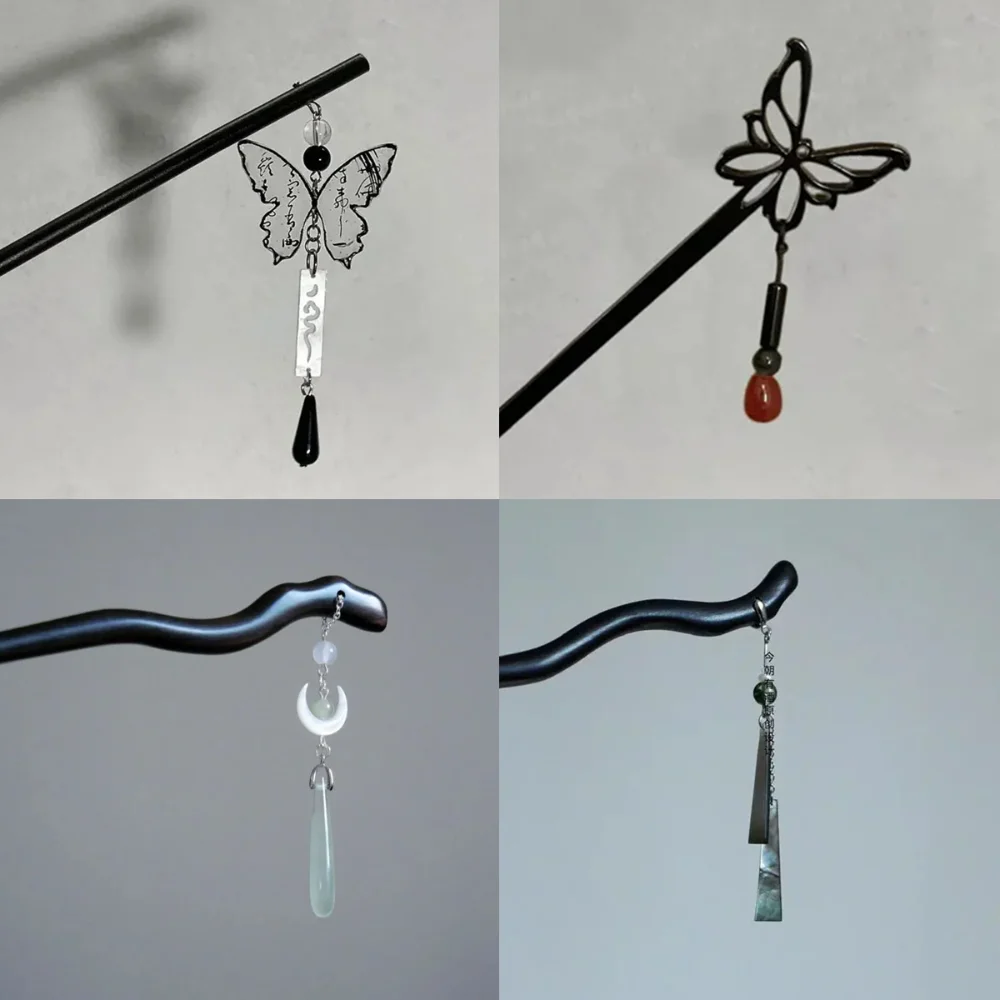 Vintage Woman Butterfly Tassel Hair Fork Chopsticks Hairpin Chinese Style Hair Sticks Jewelry Accessories Wedding Party Headwear