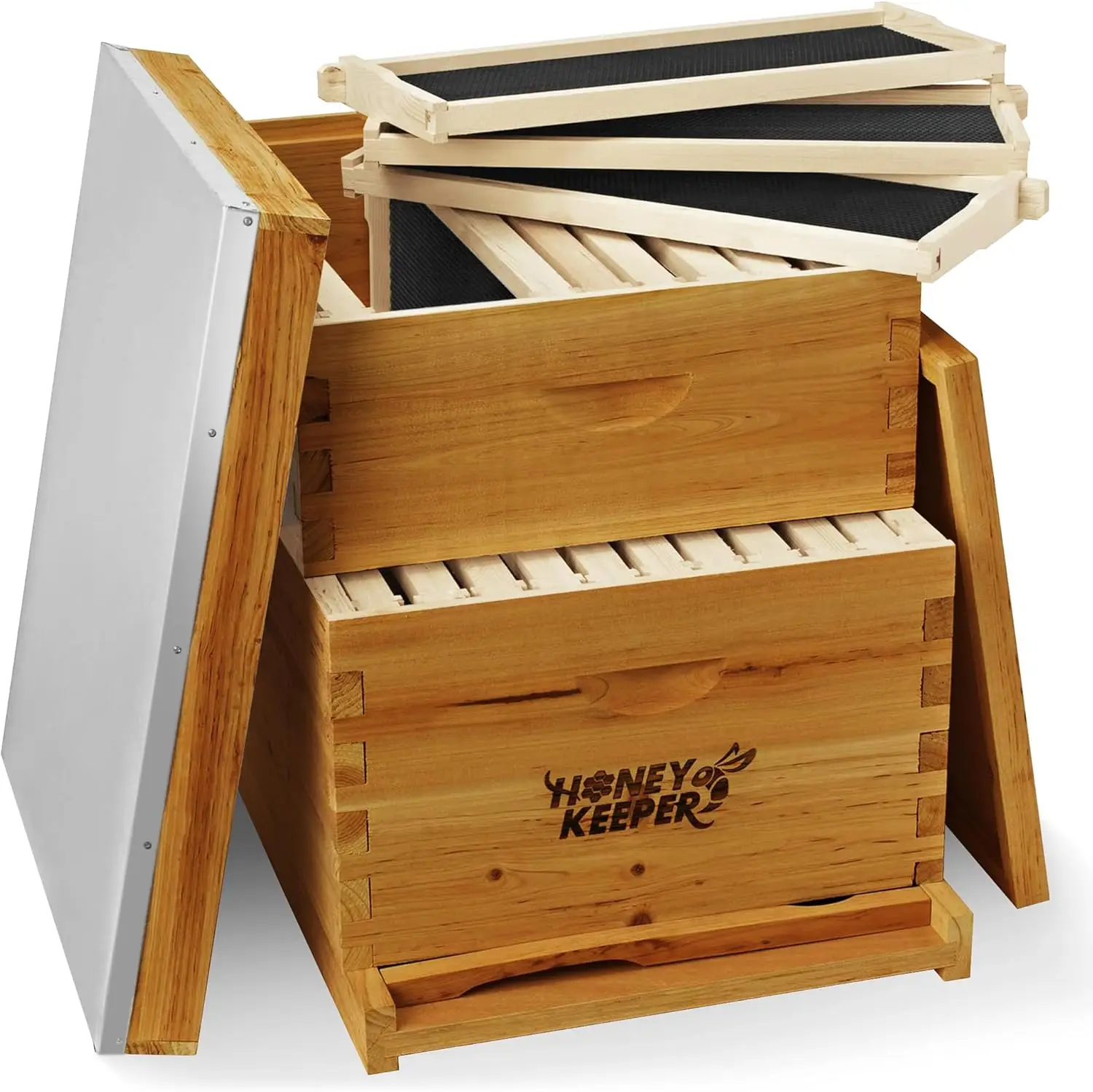 100% Beeswax Beehive 20 Frame Complete Box Kit (10 Deep and 10 Medium) with Metal Roof for Langstroth Beekeeping