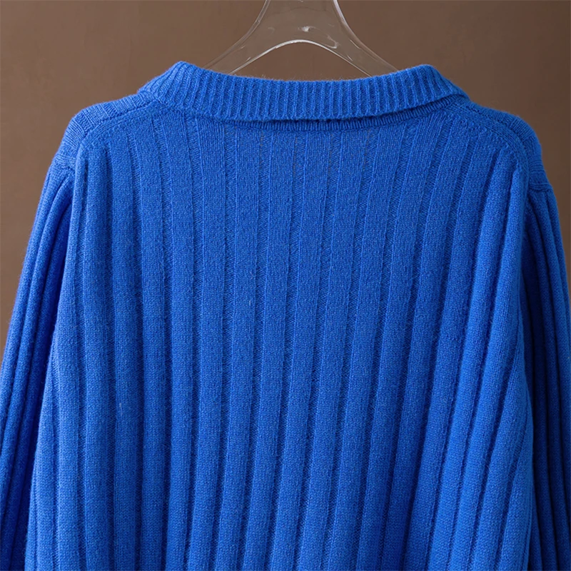 Cardigan a maniche lunghe in lana merino 100% blu royal con collo rovesciato e cerniere Top coat in maglia morbida per caldo autunno inverno M1479