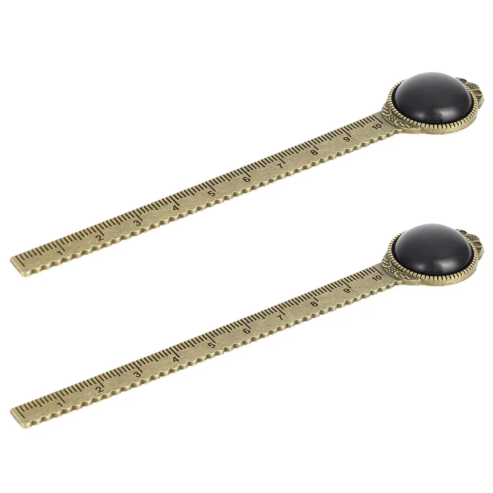 2pcs Gemstone Bookmarks Metal Ruler Bookmark Crystal Stone Reading Aid Student Stationery Gift Alloy Decorative Bookmark Ruler