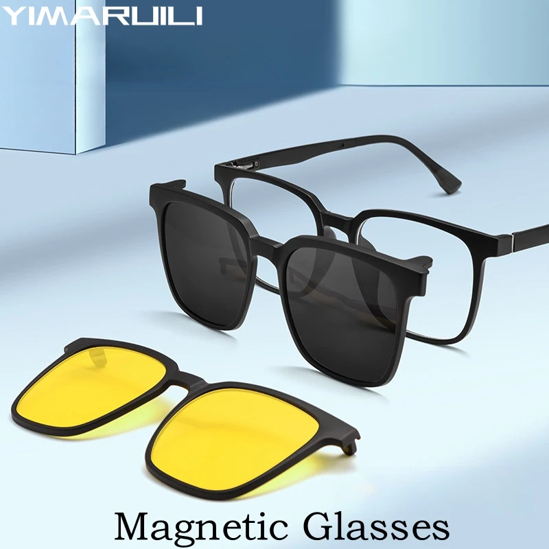 YIMARUILI Fashionable Flexible TR90 Magnetic Clip-on Glasses Retro Big Optical Prescription Eyeglasses Frames Men and Women 103R