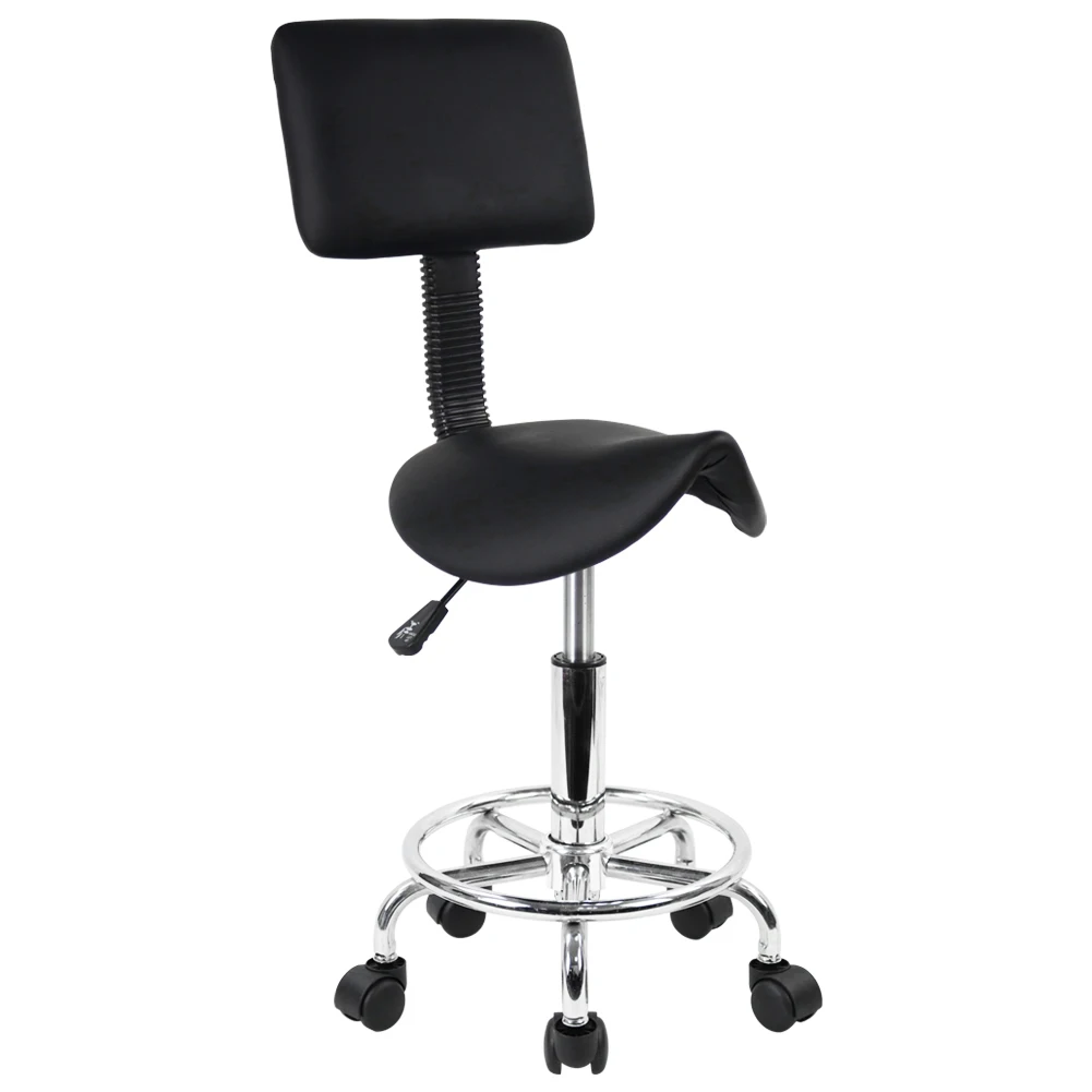 KKTONER Saddle Stool with Foot Rest PU Leather Swivel Adjustable Rolling Stools with Back Support Facial Salon Kitchen Chair