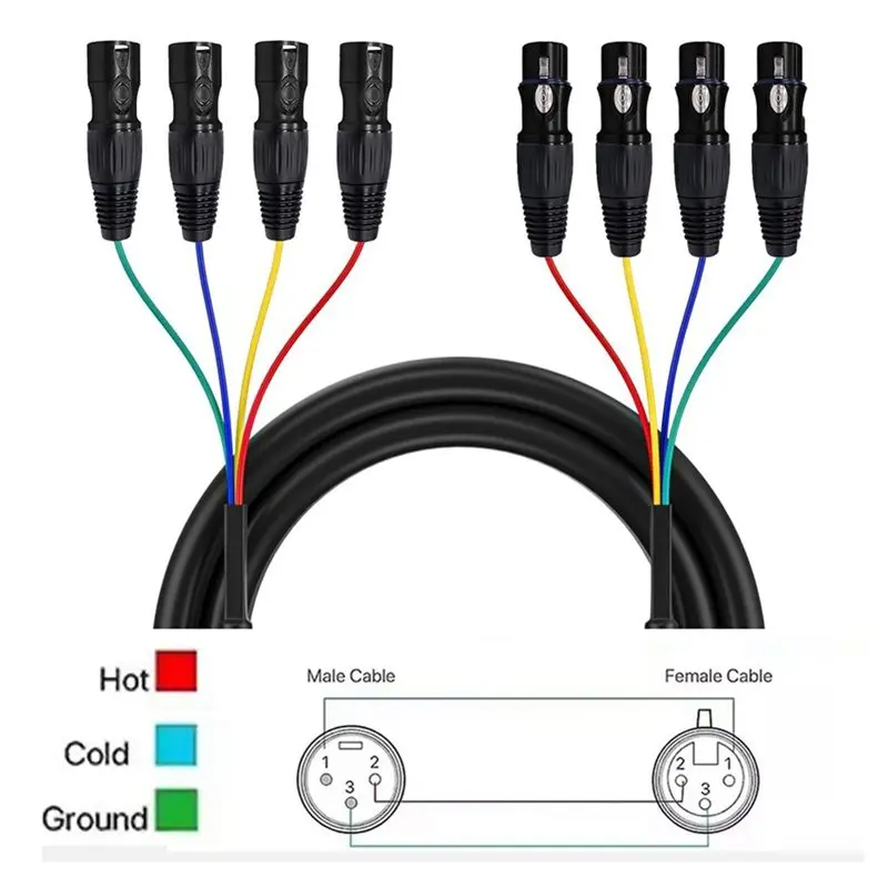 DT51 4 Channel XLR Audio Cable Male to Female 1 Meter for Microphone Line Stage Recording Studio