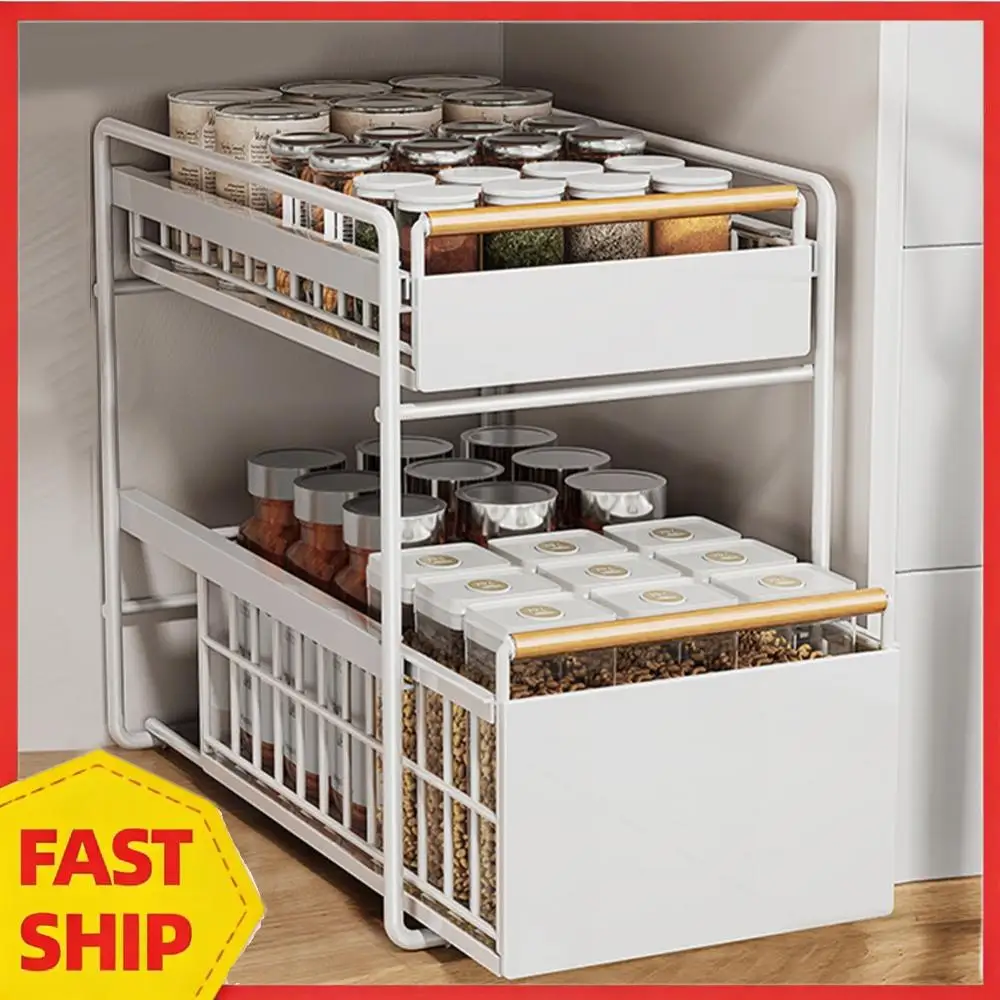 

2-Tier Cabinet Storage Rack Large Capacity Slide Storage Drawer Under Sink Basket Drawer for Bathroom Bedroom Skin Care