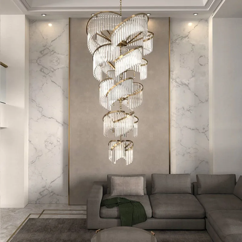 

Adjustable Chain K9 Crystal Strips Chandelier Pendant Lamp Ceiling Light Dimmable 3 Colors Nordic Luster for Hotel Villa Lobby